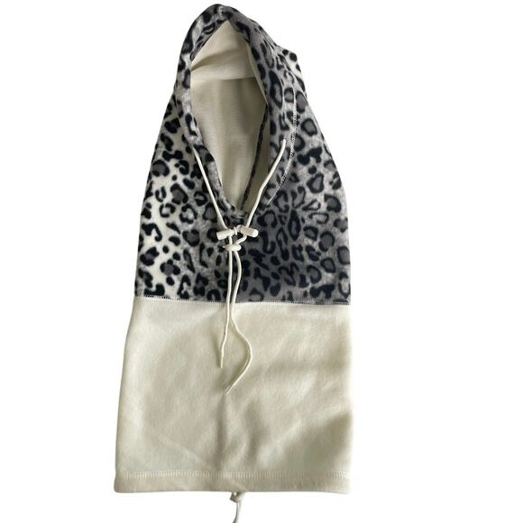 FLEECE HOODED NECK WARMER FACE-MASK CHEETAH GRAY/CREAM SZ XS WIND RESISTANT - Picture 3 of 11